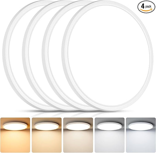 Brightever 4Pack LED Flush Mount Ceiling Light Fixture, 12 Inch 24W, Super Slim 0.67 Inch, 3200LM, Dimmable & 2700K-6500K 5 Color Selectable LED Ceiling Lights for Bedroom