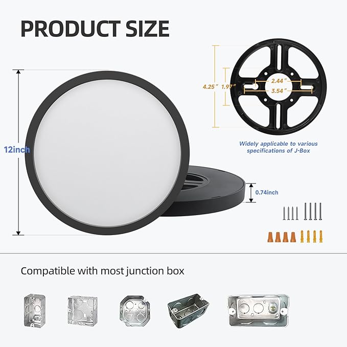 ECOELER 12 Inch Dimmable LED Flush Mount Ceiling Light, 5 Color Temperatures in One, 28W 2400Lm, 0.79" Slim Low Profile Ceiling Light Fixture for Bedroom, Kitchen, Hallway, ETL Listed, 4 Pack