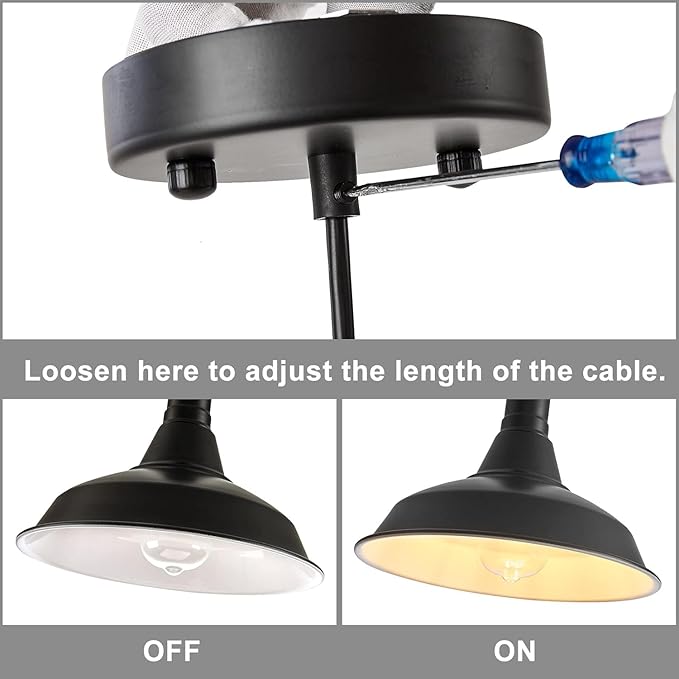 LOEHINLE Pendant Light Fixtures, 3Pcs Farmhouse Kitchen Island Lights Fixture, Industrial Hanging Pendant Lighting for Dining Room Bedroom, Black Metal Pendant Lamp, E26 Base, 12.2in
