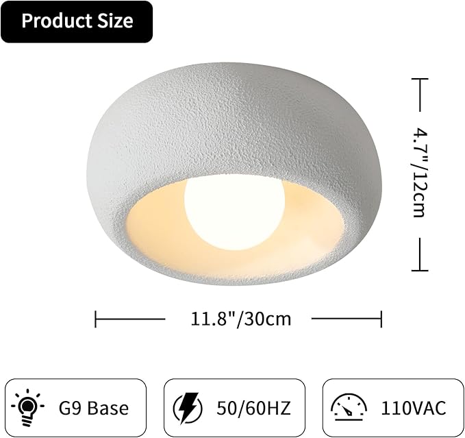 JAYMP Modern Ceiling Light for Dining Room Kitchen Island Hallway G9 Base Japanese Wabi-Sabi Style Round Lighting Fixture (Matte White, 30cm/11.8inch)