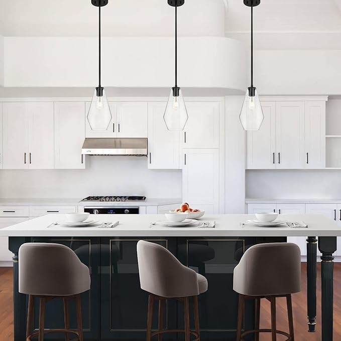XiNBEi Lighting Glass Pendant Lighting, Modern 1 Light Kitchen Pendant Light Fixture Black Adjustable Pendant Lamp XB-P1228-MB