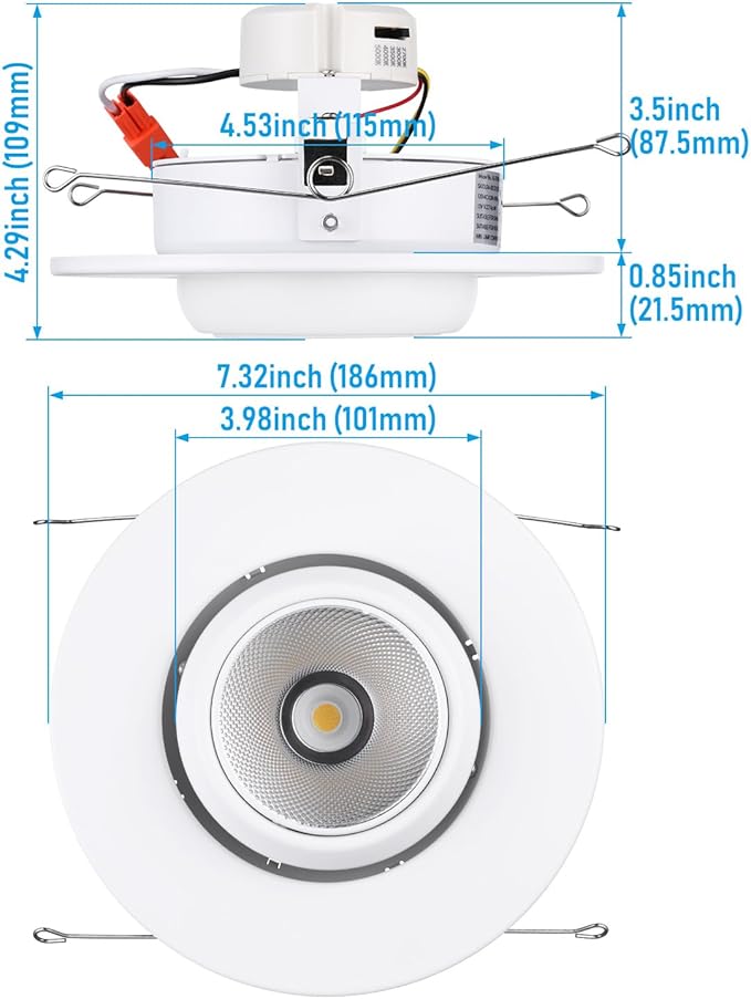 TORCHSTAR 6 Inch 5CCT LED Gimbal Retrofit Recessed Light Dimmable, 2700K/3000K/3500K/4000K/5000K, 12W CRI90 Directional Eyeball Can Light, Swivel Adjustable Spotlight Downlight ETL, Pack of 4