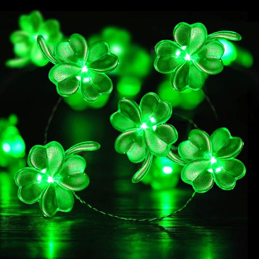 BOHON St Patricks Day Decorations Shamrocks String Lights 13 ft 40 LEDs | Battery Operated Lucky Clover Green Lights for St Patrick's Day Accessories Office the Home Saint St. Patrick's Day Decor