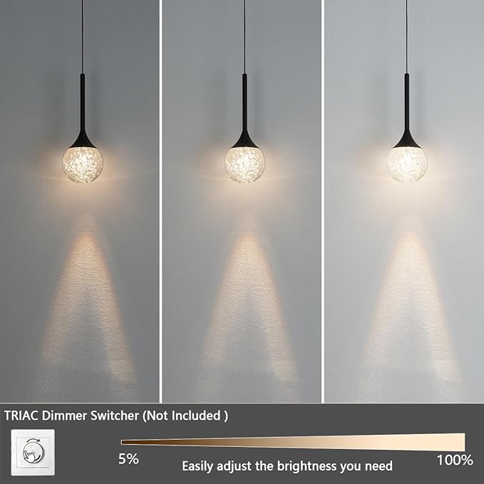 Black Pendant Lights Kitchen Island, Bubble Crystal Globe Ceiling Hanging Light Fixture, Dimmable LED Light Fixture for Kitchen Island Dining Room Bar Bedroom, 3000K
