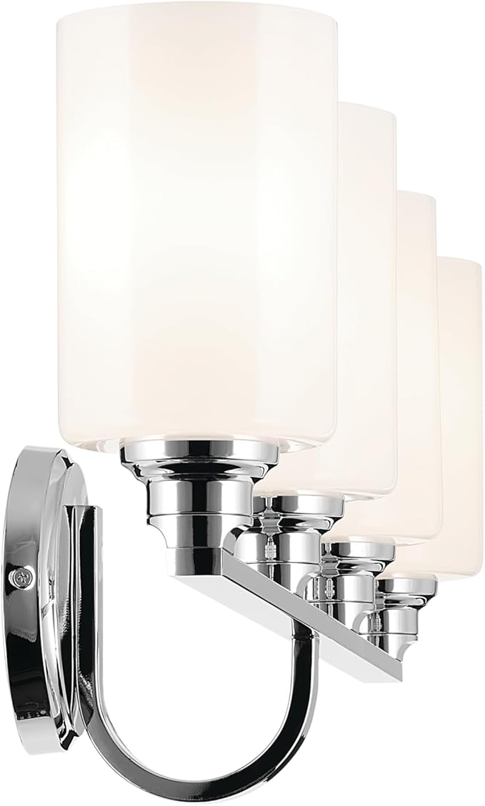 Kichler Gioe 32.25" 4-Light Bathroom Vanity Light Fixture with Opal Glass in Chrome, Modern Wall Mount Light for Over Mirror, Damp Rated (32.25" W x 10.5" H), 55227CH