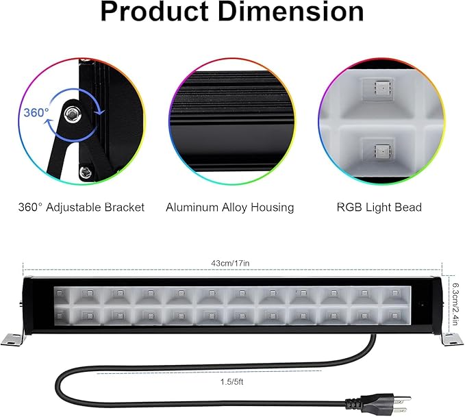 2 Pack 50W 2.4G Remote Control RGB Wall Washer Light with Remote Control & APP Control, for Birthday Party, Garden Lighting, Wall Display, Hotel, Building, Commercial Lighting