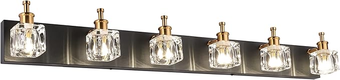 PRESDE Vanity Lights 6 Lights Modern Crystal Bathroom Lights Fixtures Over Mirror Black Bath Lighting