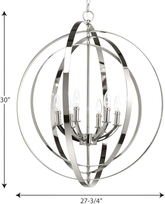 Progress Lighting P3889-104 Equinox Six-Light Sphere Pendant, Polished Chrome