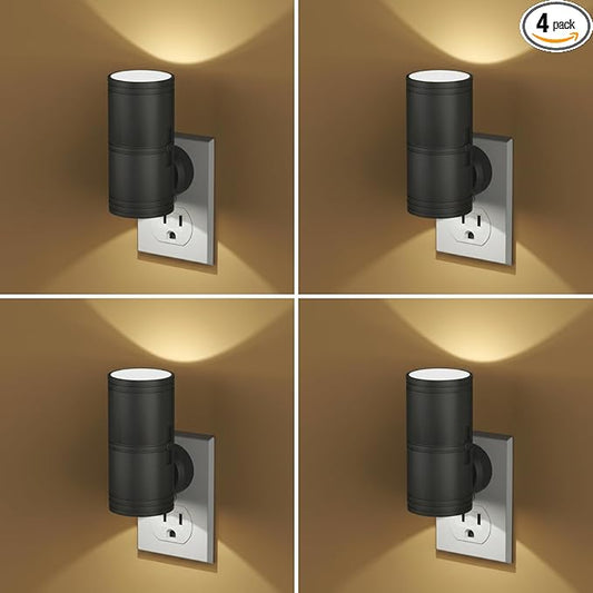 Likelgn Night Light Plug into Wall, 4 Pack Dimmable LED Nightlight with Dusk to Dawn Sensor, Soft White Glow, for Hallway, Bathroom, Bedroom, Black