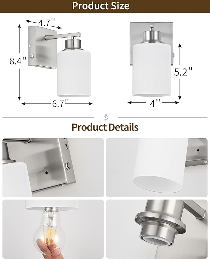 Rayogale Wireless Wall Sconces, Nickel Battery Operated Wall Sconce Set of 2 with Timer Function, Easy Install Dimmable Rechargeable Wall Lamps for Living Room, Bedroom, Hallway, Entryway Decor 3000K
