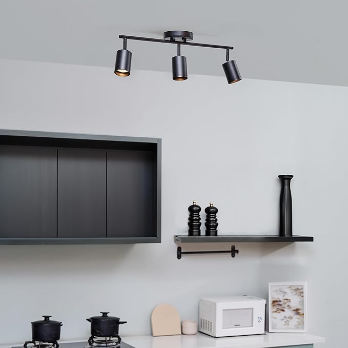 Globe Electric 64000091 21" 3-Light Track Lighting, Matte Black, Pivoting Shades, Ceiling Lamp for Bedroom, Kitchen, Hallway, Bathroom, Den, Dining Room, Home Décor