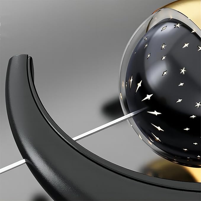 7.9-Inch Moon Shaped Star Bedside Pendant, Acrylic Pendant Light, Modern LED Pendant for Bedroom, Living Room - 2-Piece Set, Black Warm Light