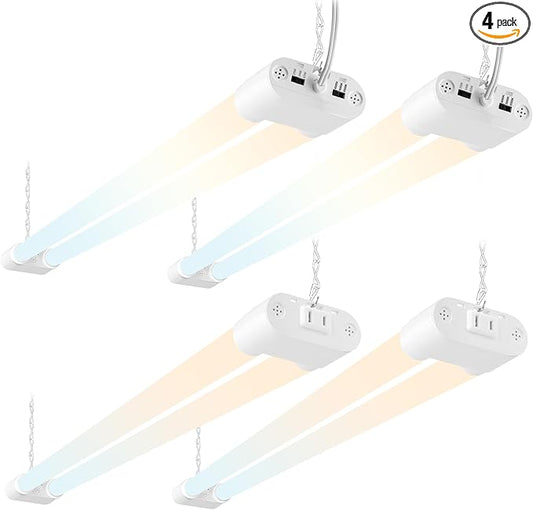 hykolity LED Shop Lights 4FT, 3CCT Selectable 4000K/5000K/6500K, Adjustable 25W/34W/42W, 5500LM Linkable Shop Lights for Garage, Ceiling or Hanging Mount, 4 Pack