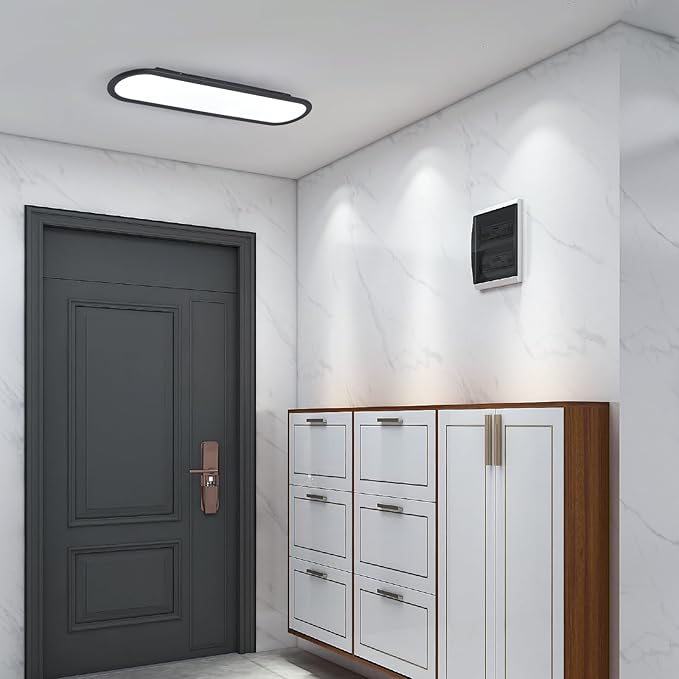Ganeed Modern Linear Ceiling Lights, 36W LED High Brightness Long Ceiling Lamp, 27.6 Inch Ultra Thin Low Profile Light Fixture for Bedroom Kitchen Closet Hallway, Black/Cool White 6000K