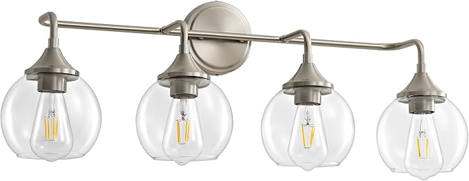 Bathroom Vanity Light with Clear Glass Shade, E26 Base 4-Light Bathroom Light Fixtures Over Mirror, 31 Inch Vanity Lights for Bath (Exclude E26 Bulb)