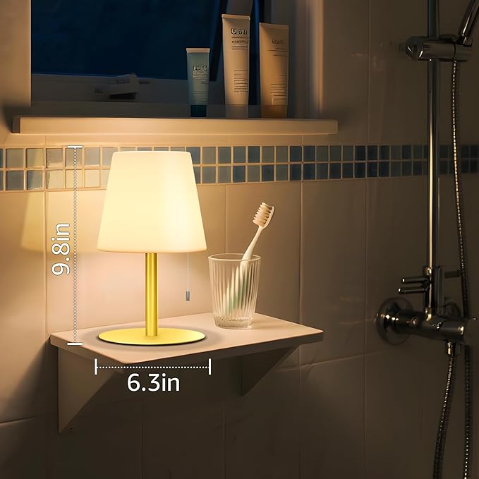 uuffoo Shower Lamp Waterproof 8 Colors, Shower Light Rechargeable Cordless Battery Operated, LED Outdoor Table Lamps Dimmable Portable for Indoor Outdoor Bathroom Home Patio (Gold)