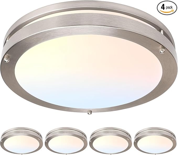 Flush Mount Ceiling Light - 4 Pack 36W 3000K/3500K/4000K/5000K/6000K Dimmable Led Ceiling Light Fixture for Kitchen Hallway Bedroom Bathroom (4, Brushed Nickel, 13)