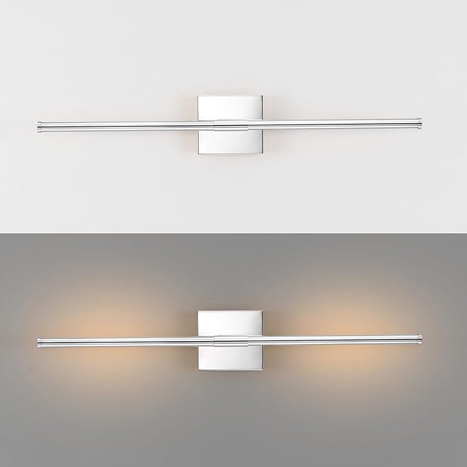 JONATHAN Y 28" Chrome Modern Dimmable Integrated LED Wall Sconce, Metal Vanity Light for Bathroom Mirror Bedroom Hallway, Sleek Hardwired Wall Lamp Fixture, 3000K JYL7022A