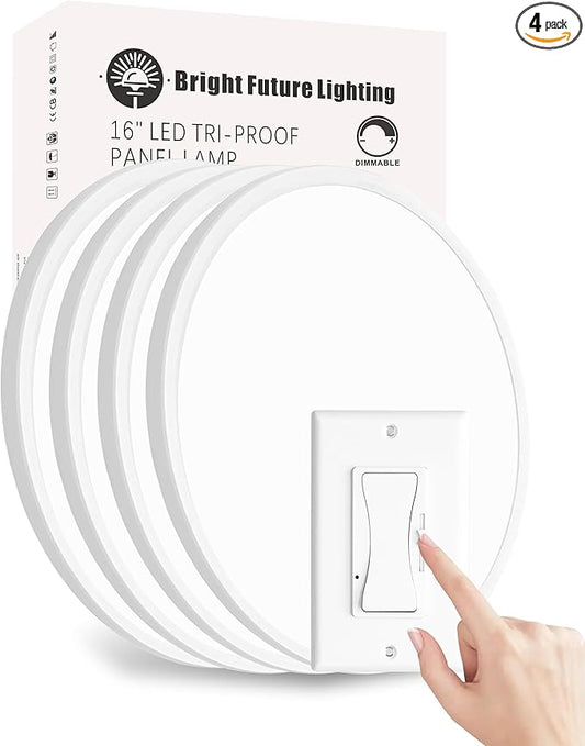 4Pack 16 Inch Dimmable LED Flush Mount Ceiling Light Panel,32W 3480LM,2700K-6000K 5 CCT Selectable,Ultra Thin Round White Ceiling Light Fixture for Hallway Kitchen Bedroom Home Office Bathroom