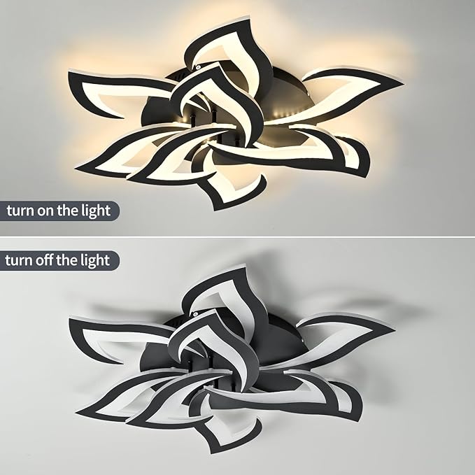 Modern Ceiling Light with APP & Remote Control, Dimmable LED Flush Mount Chandelier with 3-Color Temperatures, Black Acrylic Flower Ceiling Light Fixture for Living Room Dining Room Bedroom Kitchen