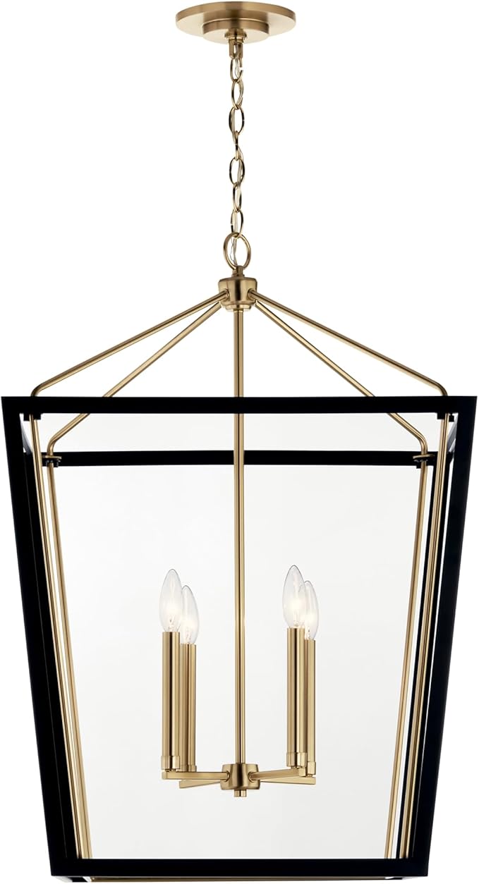 Kichler Delvin 4-Light Foyer Pendant, Updated Traditional Light with Clear Glass in Champagne Bronze and Black, for 2-Story or Vaulted Foyer, Dining Room, Living Room, or Kitchen, 52620CPZBK