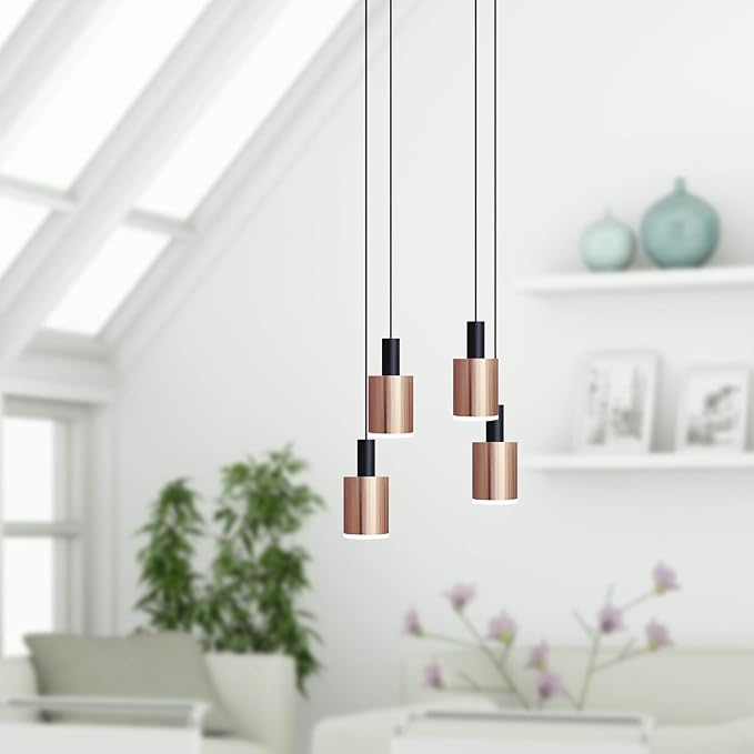 Virgo 4 Mini Pendant Lighting Black-Copper - LED Hanging Light Fixture for Kitchen Island, Bar, Foyer - Cluster Pendants - Dimmable, Adjustable Wire, Lamp Bulb Included