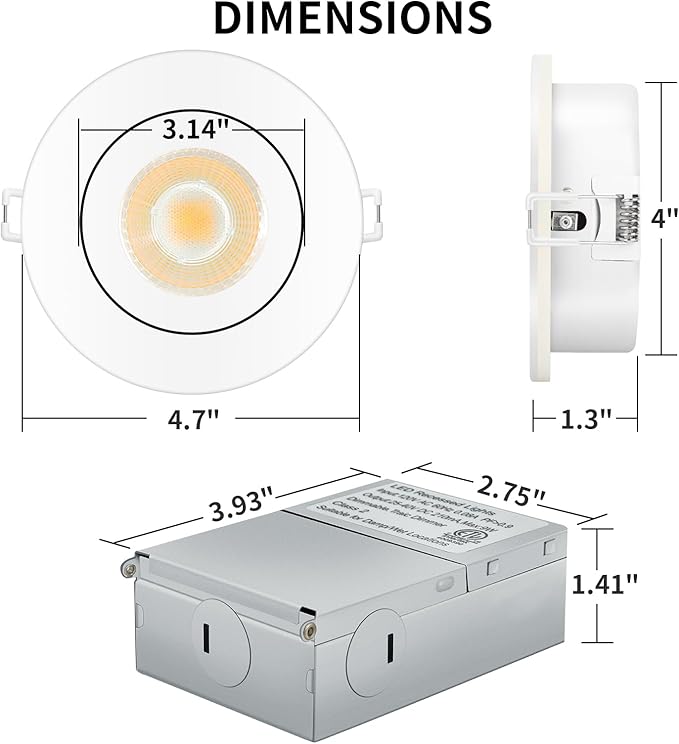 KnLnny Ware Gimbal Recessed Lights 4 Inch with Night Light, Eyeball recessed Lighting with Junction Box,9W 750LM Dimmable ETL Listed, Airtight, 5CCT Selectable