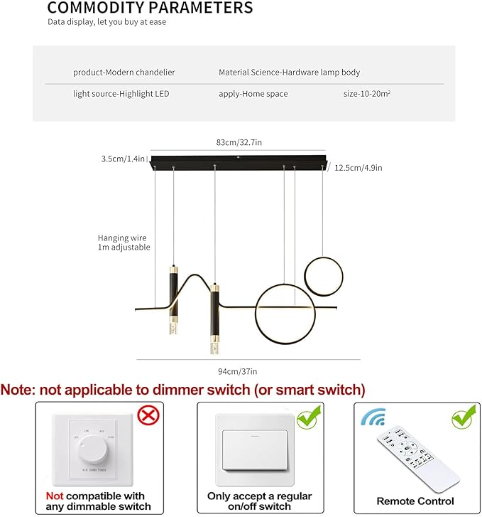 Siittoo Modern LED Pendant Lighting Fixtures, 45W Dimmable LED Modern Chandelier Lights with Geometric Shapes & Bubbles, 37'' Black Linear Wave Dining Room Light Fixture for Kitchen Island Living Room