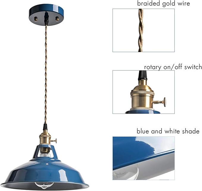 CLAXY Kitchen Pendant Light Blue Metal Barn Shade Modern Dimmable Pendant Lighting-Adjustable Hanging Light Fixture 10.63" for Kitchen Dining Foyer Loft Bar Coffee Restaurant