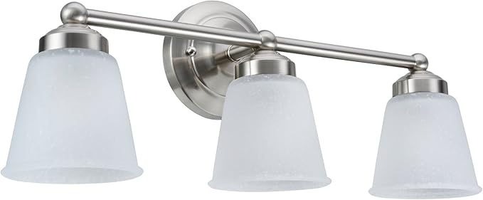 Aspen Creative 62014-1, Three-Light Metal Bathroom Vanity Wall Light Fixture, 24" Wide, Transitional Design in Satin Nickel with Frosted Seeded Glass Shade