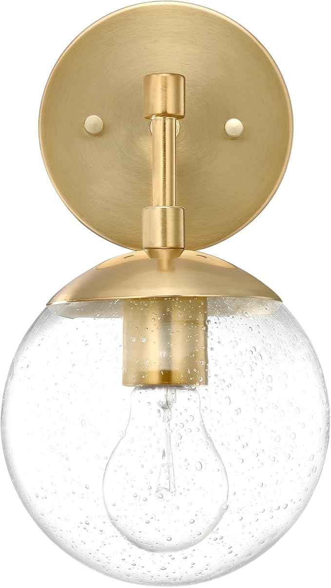 Design House Gracelyn 1-Light Dimmable Wall Sconce, Clear Seedy Glass Globe, Satin Gold, 588871-SG
