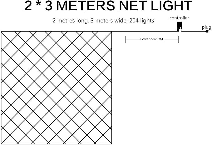 LED Net Mesh String Fairy Lights 204 LEDs, 6.56 Ft x 9.84 Ft,8 Modes, Blue Outdoor Transparency String Lights Waterproof Christmas Decorative Lights for Christmas Tree, Holiday, Party
