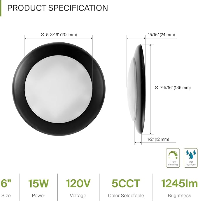 ASD 24 Pack LED Disk Lights 6 Inch, 15W 5CCT 2700K-5000K 1245LM CRI90+, Dimmable Flush Mount Ceiling Light Fixture, Low Profile Surface Mount Disc, Junction Box or Recessed Can Install, UL Energy Star