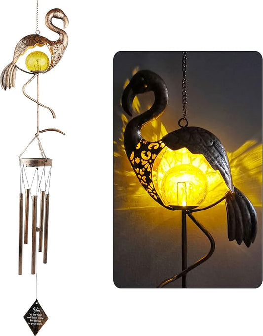 JOBOSI Flamingo Wind Chimes, Solar Gifts, Flamingo Room Garden Patio Decor with S Hook Flamingo Decor Gift Gifts for mom Women Grandma Friends Mother