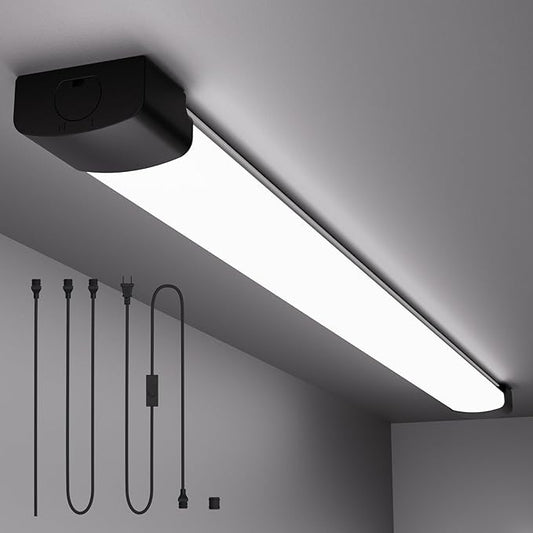Plug in Light 4FT 5000K Linkable LED Tube Shop Closet Under-Cabinet Utility Lights, IP66 Waterproof, Overhead Ceiling Workbench Light, LED Light Bar for Room Office Garage Shop Bathroom