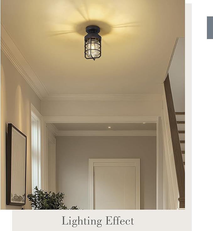 Emliviar 2 Pack Classic Ceiling Lamps for Porch, Semi Flush Mount Ceiling Light Fixtures with Clear Tempered Glass Shade in Oil Rubbed Bronze Finish, GE255LF-2PK ORB
