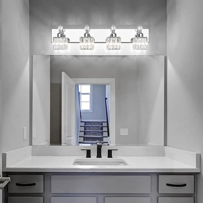 PRESDE Crystal 4 Light Bathroom Vanity Lights Chrom Vanity Light for Bathroom Over Mirror Modern Bath Wall Lighting