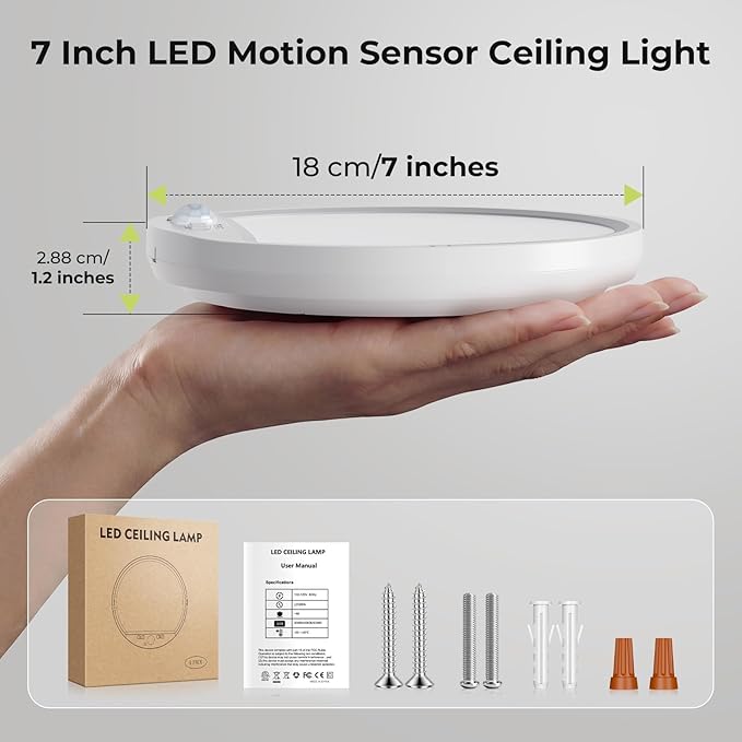 hepside 4 Pack Motion Sensor Ceiling Light Wired, 3000K/4000K/6500K LED Flush Mount Ceiling Light Fixture, 7Inch 15W Motion Sensor Light with Timer for Closet Stair Porch Hallway Pantry,White
