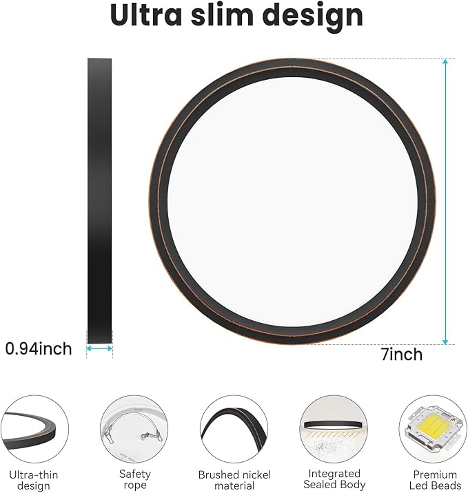 libtit 7 Inch Oil Rubbed Bronze Flush Mount Ceiling Light, 15W Ceiling Light Fixture,3000K/4000K/6500K Color Selectable,Ultra-Thin Round Ceiling Lighting Fixture for Bedroom Kitchen Pantry Basement