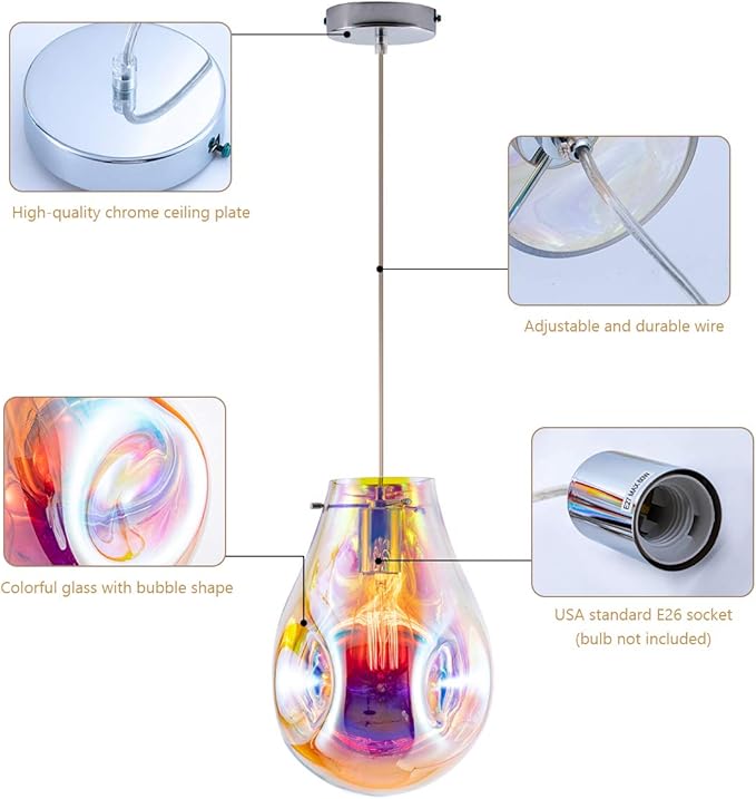 Modern Glass Island Pendant Light Lava Irregular Shape Chic 1 Light Chandelier Colorful Contemporary Hanging Ceiling Lighting for Kitchen Island Living Dining Room Bedroom