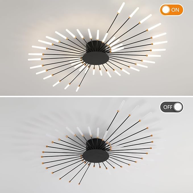 ziidoo Modern Ceiling Light, 42 Lights Metal Firework Designed Chic Led Lighting Fixture for Farmhouse Kitchen Dining Room Bedroom Hallway Living Room (Black)