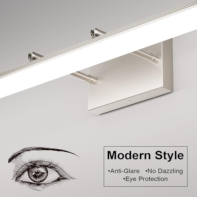 Aipsun 31.5 inch Modern Brushed Nickel Vanity Light Adjustable Bathroom Light Fixtures Over Mirror Rotatable Vanity Lighting 5500K