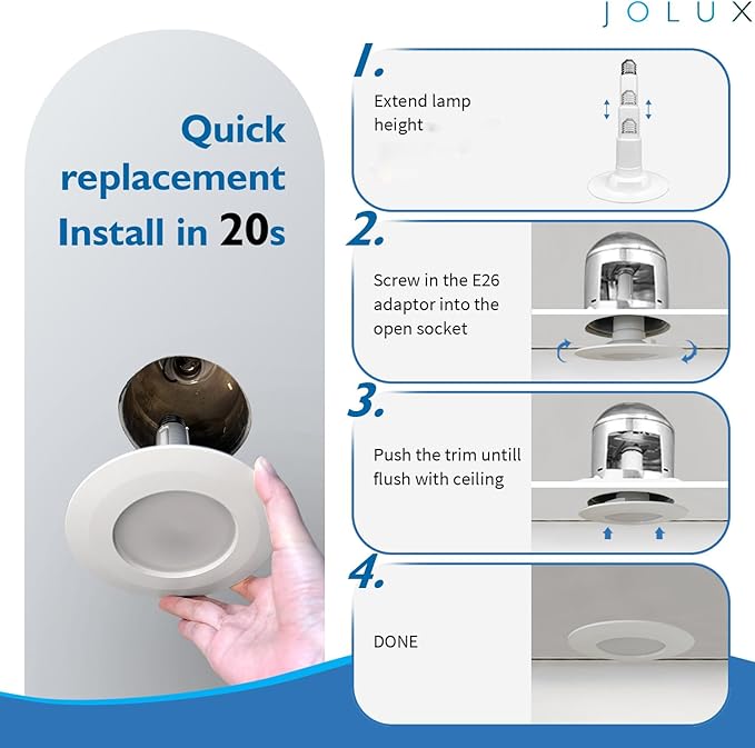 Jolux 4 Inch Adjustable LED Can Light Retrofit, 8.5W=40W 4000K 500LM, Dimmable ETL Damp Rated, Easy Flush Mount Install, Bevel Trim E26 Base, Recessed Lighting for Home Kitchen Bathroom, 4-Pack