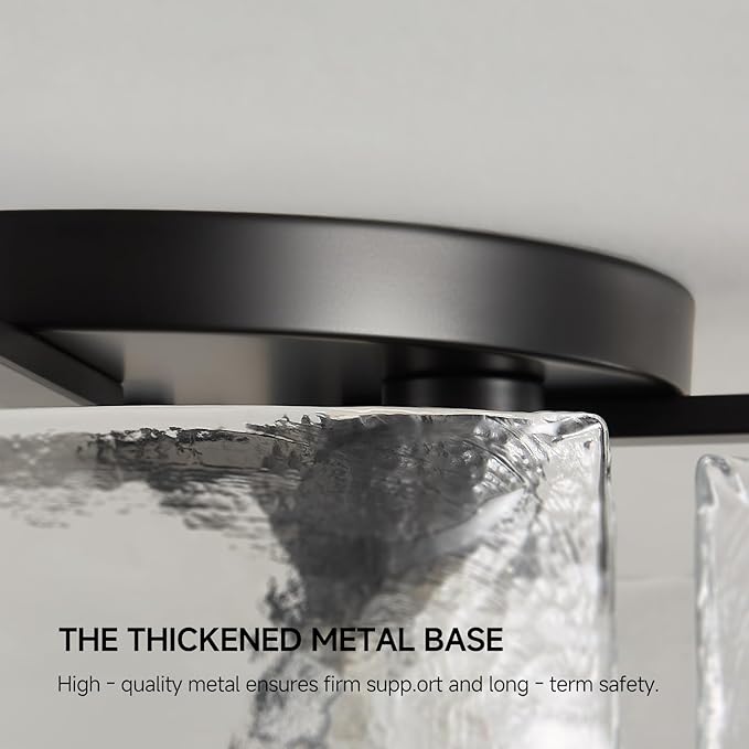 Semi Flush Mount Ceiling Light: 4 Light Drum Matte Black Ceiling Lights - Mid Century Modern Kitchen Lighting Fixtures - Vintage Hammered Glass Fixture for Entryway Farmhouse Bedroom Hallway Foyer