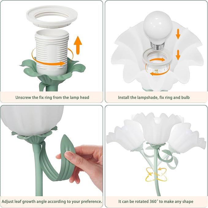 Flower Desk Lamp, LED Reading Light Flower Table Lamp, 3 Colors Flower Lamp for Girls Bedroom, Adjustable Flexible Lamp for Nightstand, Bedside Table Lamps for Bedroom, Living Room, Home Decor (Green)