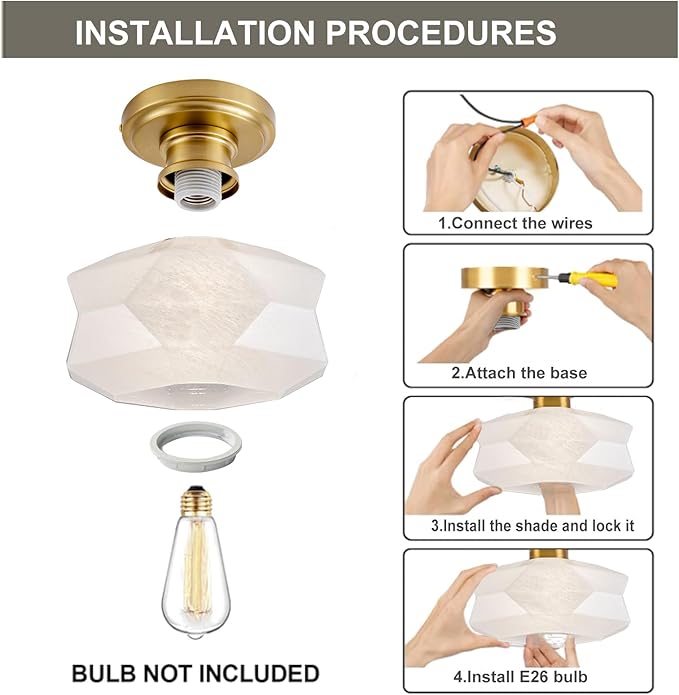 9.1" Schoolhouse Semi Flush Mount Ceiling Light Fixture, Frosted Glass Shade, Modern Farmhouse Light Fixtures for Living Room, Bedroom, Kitchen, Hallway, Laundry