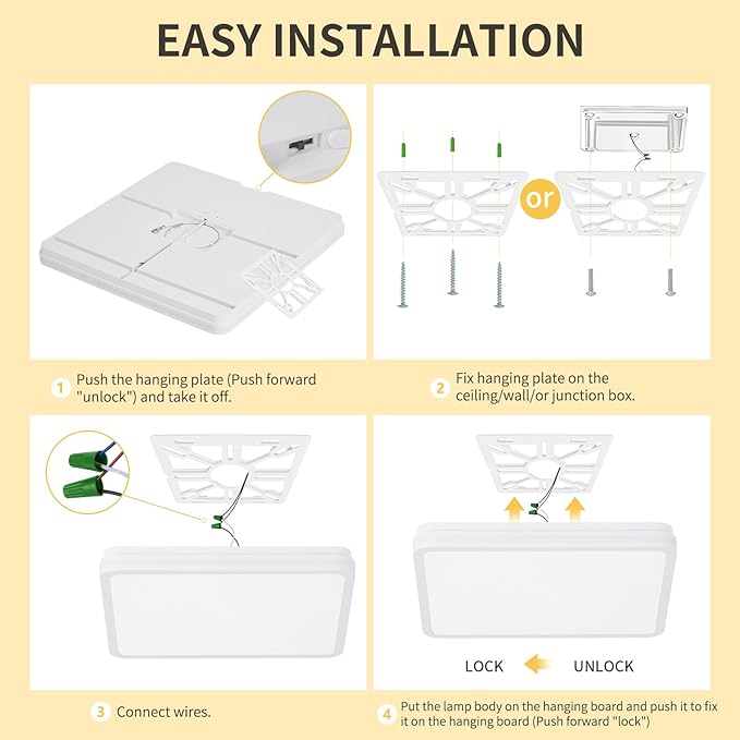 18 Inch LED Flush Mount Ceiling Light, White Ceiling Light Fixture with Side Light, 50W,4500LM, 2700K/4000K/6000K CCT Selectable, Square Lamp for Bathroom, Closet, Kitchen, Hallway, Bathroom