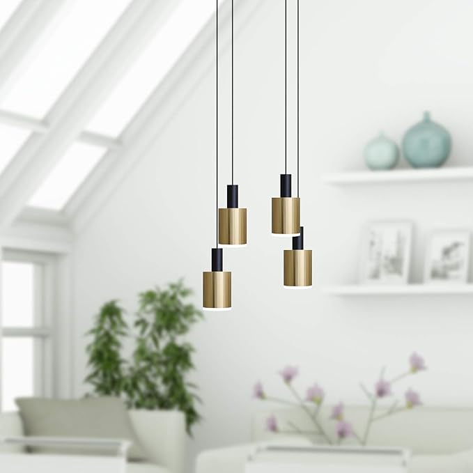 Virgo 4 Mini Pendant Lighting Black-Brass - LED Hanging Light Fixture for Kitchen Island, Bar, Foyer - Cluster Pendants - Dimmable, Adjustable Wire, Lamp Bulb Included