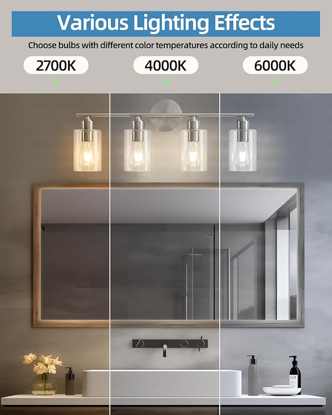 4-Light Bathroom Light Fixtures, Brushed Nickel Vanity Lights for Bathroom