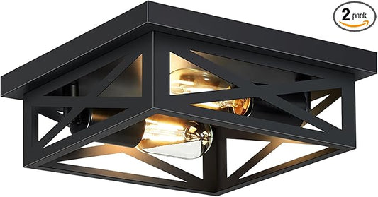 Black Flush Mount Ceiling Light Fixture,Square Hallway Light Fixtures Ceiling,Light Fixtures Ceiling Mount for Farmhouse,Kitchen,Hall,Bedroom,1 Pack